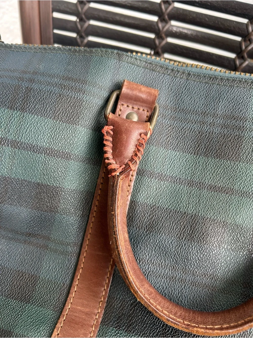 90s Ralph Lauren Plaid Leather-Trim Weekender Bag